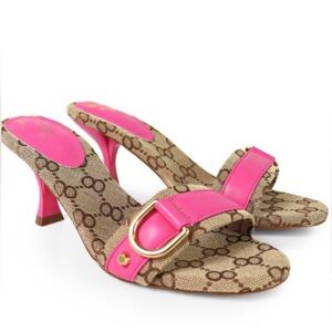 New! Pink and Brown Heels with Monogram Print